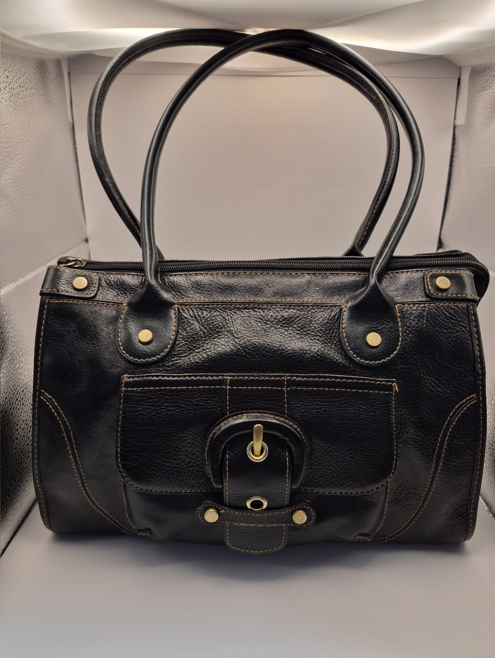 Wilsons Leather Black Shoulder Bag with Gold Hardware